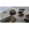Image 3 : Collection of Antique Sad Irons, Curling Iron, and Wooden Bowls