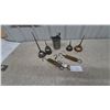 Image 1 : Assorted Oil Cans, Metal oil Pitcher, and 3 Spring Scales