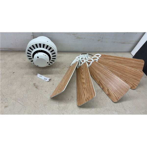 Hunter Type 2 Ceiling Fan, Model 27436-100, 1999, White with 5 Wood Grain Reversible Blades