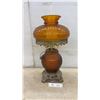 Image 1 : Vintage Amber Hobnail Glass "Gone With the Wind" Electric Hurricane Lamp with Ornate Metal Base
