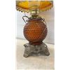 Image 2 : Vintage Amber Hobnail Glass "Gone With the Wind" Electric Hurricane Lamp with Ornate Metal Base
