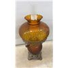 Image 4 : Vintage Amber Hobnail Glass "Gone With the Wind" Electric Hurricane Lamp with Ornate Metal Base