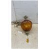Image 1 : Vintage Mid-Century Modern Amber Textured Glass Swag Lamp With Brass-Tone Accents