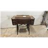 Image 1 : Antique White Treadle Sewing Machine Cabinet with Cast Iron Base and Four Drawers