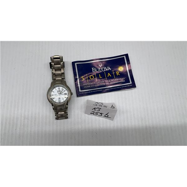 Bulova Solar Titanium Men's Watch with Silver Dial, Date, 100m Water Resistance and Owner's Guide
