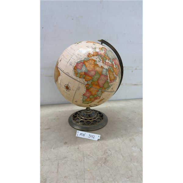 Classic Style Desk Globe with Vintage Political Map and Ornate Bronze-Finished Metal Base