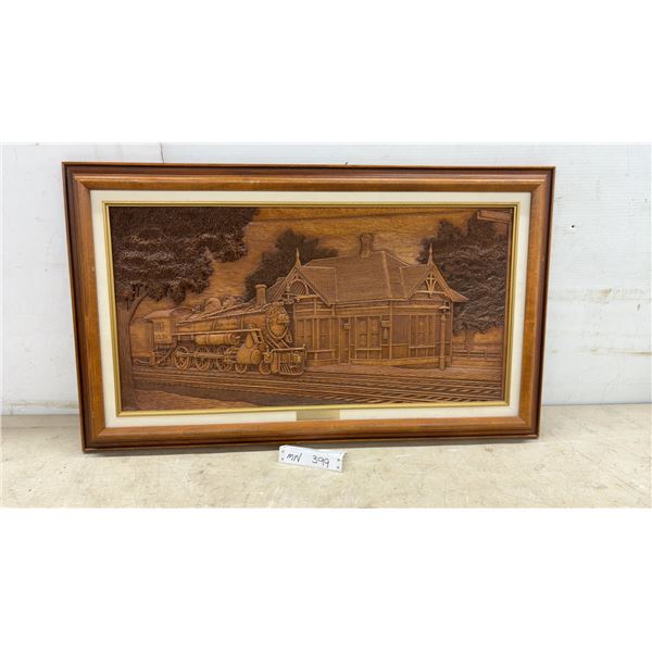 "At the Station" Framed Wood Relief Artwork by Kim Murray, Milton Station Steam Locomotive 1531