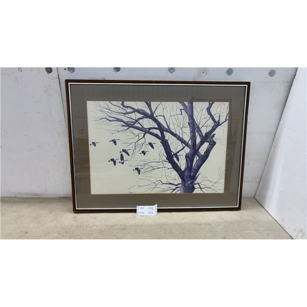 Framed Terry Hanson Print, Geese Flying Past Bare Tree, Wood Frame with Silver Liner, 26 × 35”