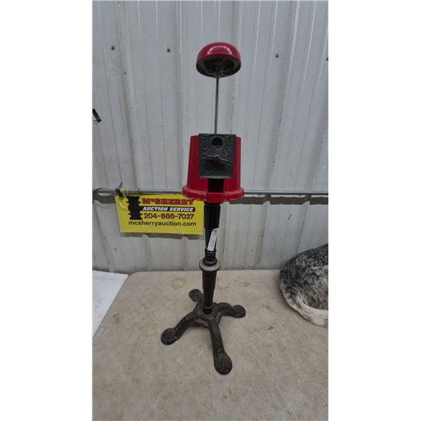 Vintage Red and Black Cast Iron Gumball Machine on Stand