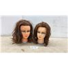 Image 1 : Two Female Cosmetology Mannequin Training Heads with Brown Synthetic Hair
