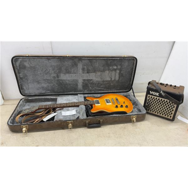 Left Handed Hamer Sunburst XT Series Electric Guitar and Hard Case, Vox Mini Amplifier