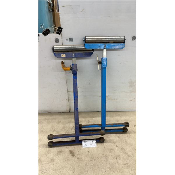 Two Roller Stands, Blue, with Adjustable Height and Metal Rollers