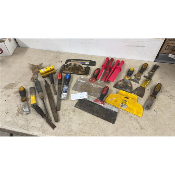 Assorted Putty Knives, Scrapers, Files