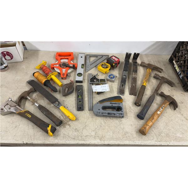 Assorted Hand Tools: Estwing Hammer, Milwaukee 25FT Magnetic Tape Measure