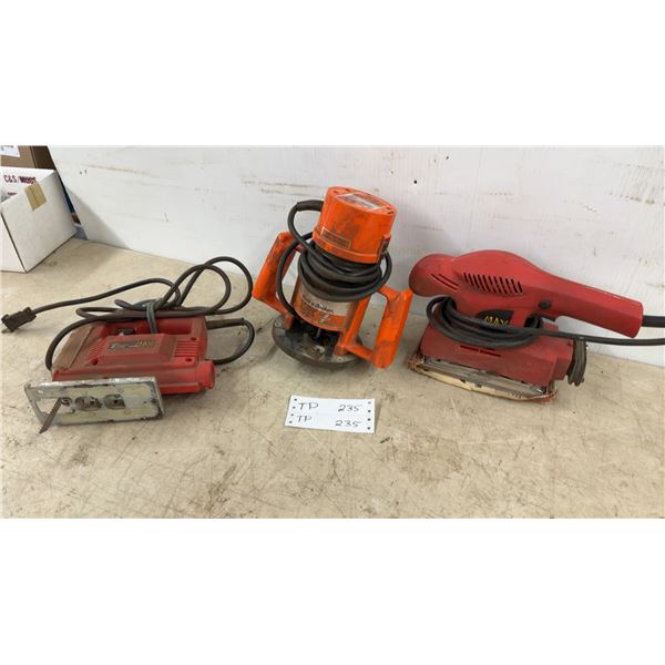 Black and Decker 3/4 HP Router, Power Max Sander, and Power Max Jigsaw