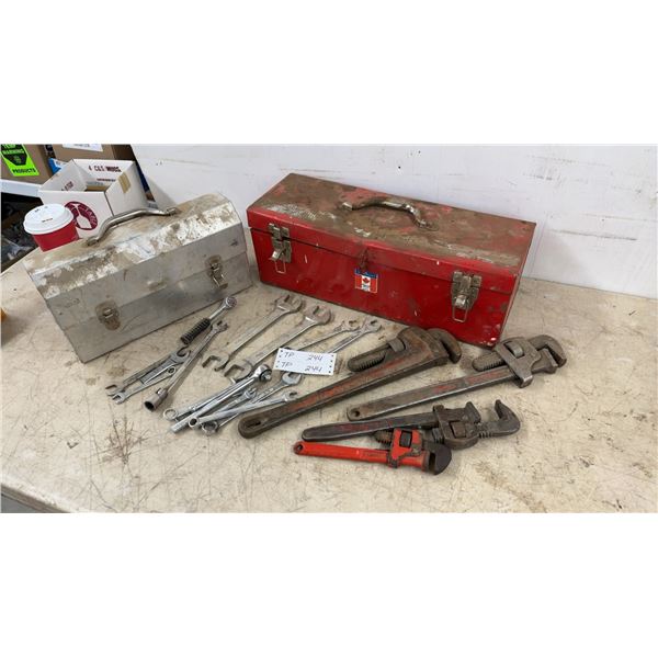 Mastercraft and Other Tool Boxes, Pipe Wrenches, and Assorted Wrenches and Sockets