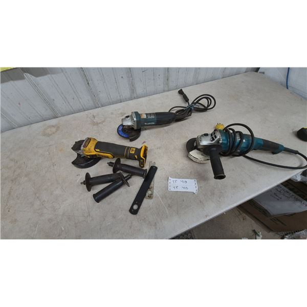 Lot of 3 Angle Grinders: DeWalt Cordless and 2 Makita