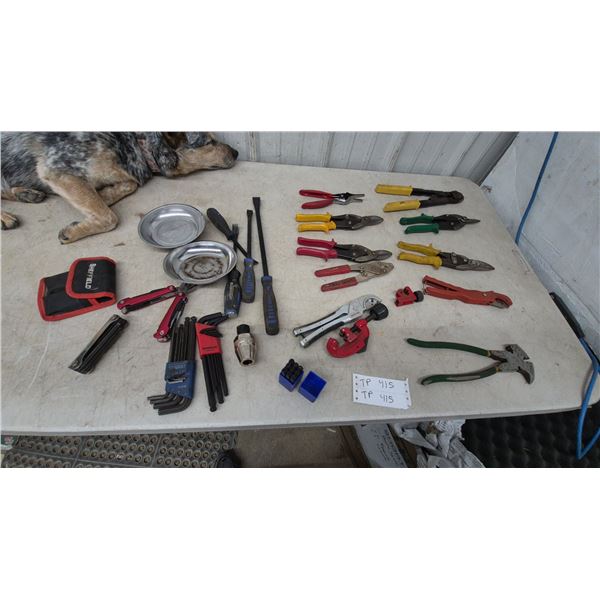 Assorted Hand Tools: Pipe Cutters, Pliers, Wrenches, and Pry Bars