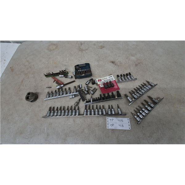Assorted Socket Bit Sets, Including Lisle Brake Caliper Thread Repair Kit
