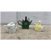 Image 2 : Three Decorative Ceramic Novelty Teapots: Floral Bow, Antique Stove, and Plaid Girl Figural