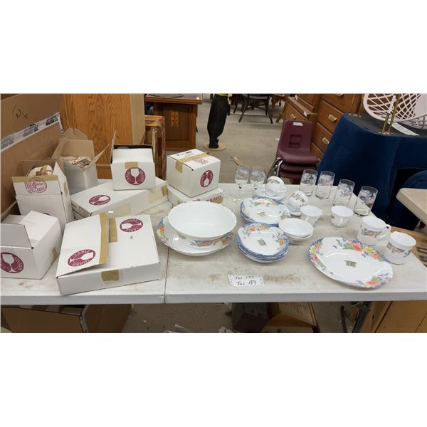 New Charm Pattern Dinnerware and Glassware Set for 6, With Plates, Bowls, Cups, Wine, Water
