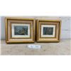 Image 1 : Pair of Framed Needlepoint Artworks in Distressed Gold Crackle-Finish Frames, 10 × 8 1/2”