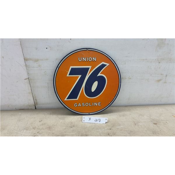 Union 76 Gasoline Round Embossed Metal Advertising Sign, 12” Diameter