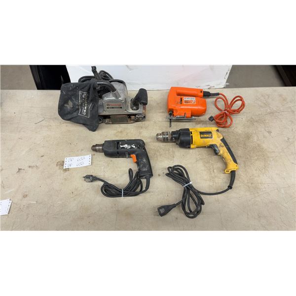 Rockwell Belt Sander 3”, Dewalt 1/2” Cord Drill, Black and Decker Jig Saw + 3/8” Cord Drill