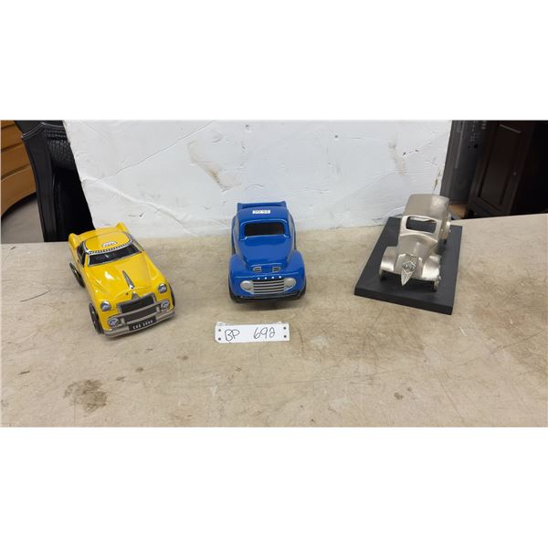 Tin Taxi, Die cast Aluminum car and Ceramic Blue Truck