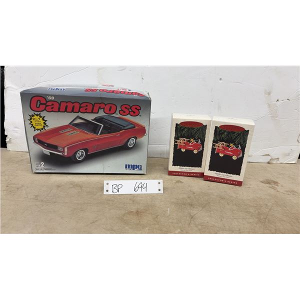 Camaro SS Model Kit, and 2 Hallmark Collector Series Fire Truck