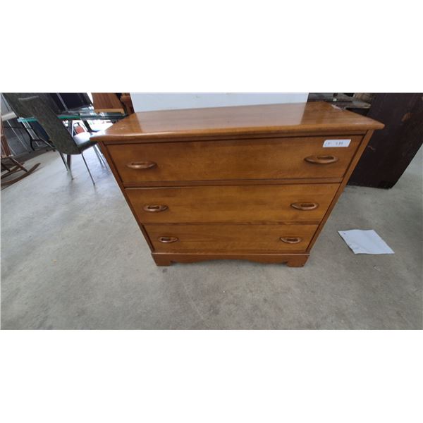Mid-Century Modern 3-Drawer Dresser with Sculpted Pulls. 34”×40”×17.6”