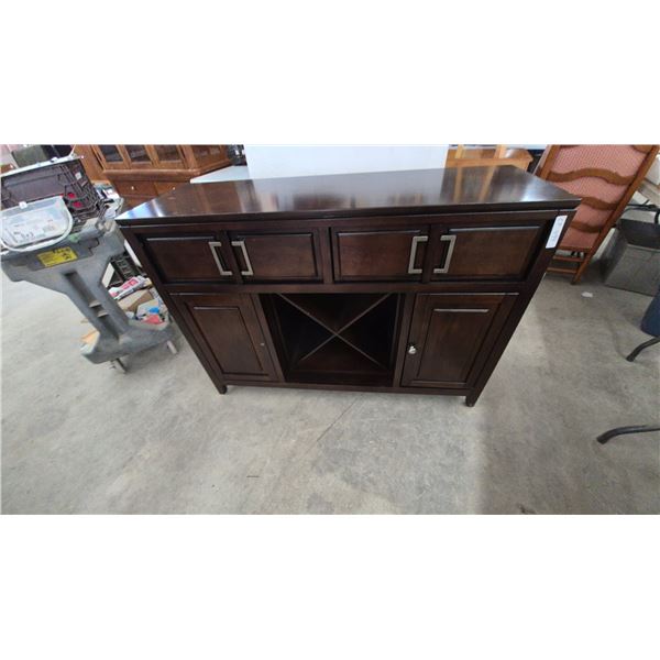 Dark Wood Sideboard with 4 Drawers, 2 Cabinets, and Wine Rack 54”×38”×18”