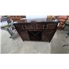 Image 1 : Dark Wood Sideboard with 4 Drawers, 2 Cabinets, and Wine Rack 54”×38”×18”