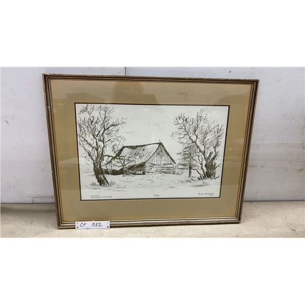 Franta Hlubucek 1971” Heritage" Homewood, Manitoba Framed Limited Edition Print 71/288, 18 × 24”