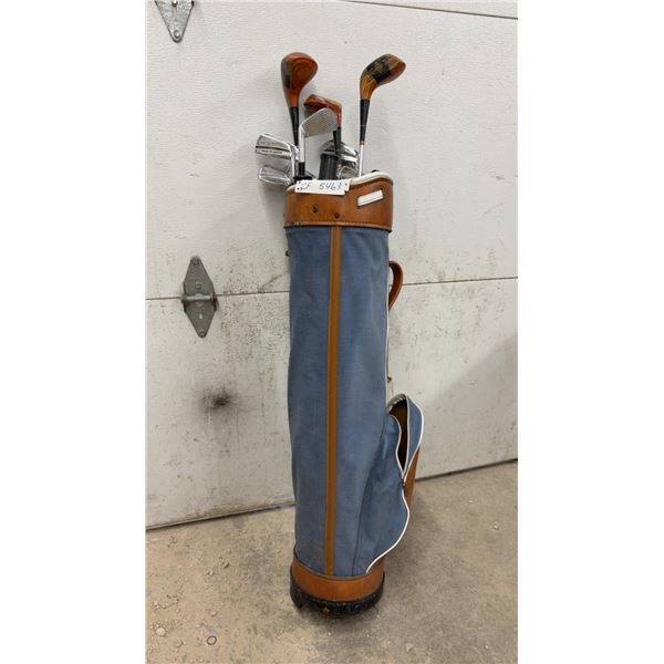 Vintage Northwestern Golf Club Set with Persimmon Woods, Chrome Irons and Blue Canvas Bag