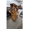 Image 2 : Oak Carved Sideboard with Mirror, Two Shelves, Four Drawers, and Two Cabinet Doors. 64”×48”×21”