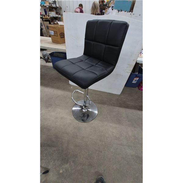 Black Faux Leather Adjustable Swivel Bar Stool with Chrome Base and Footrest