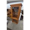 Image 1 : Oak Corner Display Cabinet with Glass Shelves and Lower Storage. 71”×31”×20”