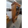 Image 3 : Oak Corner Display Cabinet with Glass Shelves and Lower Storage. 71”×31”×20”