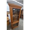 Image 4 : Oak Corner Display Cabinet with Glass Shelves and Lower Storage. 71”×31”×20”