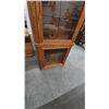 Image 5 : Oak Corner Display Cabinet with Glass Shelves and Lower Storage. 71”×31”×20”