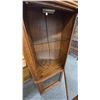 Image 6 : Oak Corner Display Cabinet with Glass Shelves and Lower Storage. 71”×31”×20”