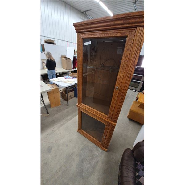 Oak Wood and Glass Display Cabinet with Lower Storage 71”×29”×19”