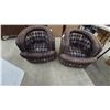 Image 1 : Pair of Barrel Chairs with Diamond Pattern Upholstery. Swivel