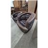 Image 2 : Pair of Barrel Chairs with Diamond Pattern Upholstery. Swivel