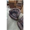 Image 3 : Pair of Barrel Chairs with Diamond Pattern Upholstery. Swivel