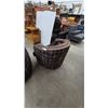 Image 5 : Pair of Barrel Chairs with Diamond Pattern Upholstery. Swivel