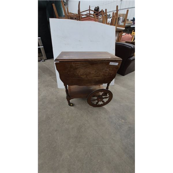 Drop-Leaf Tea Cart with Spindle Legs and Wagon Wheels