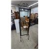 Image 1 : Black Wrought Iron Cheval Mirror with Scrollwork and Stand