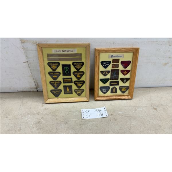 Two Framed Vintage Canadian Girl Guide Badge Collections, 96th Winnipeg and Newechewa, Largest